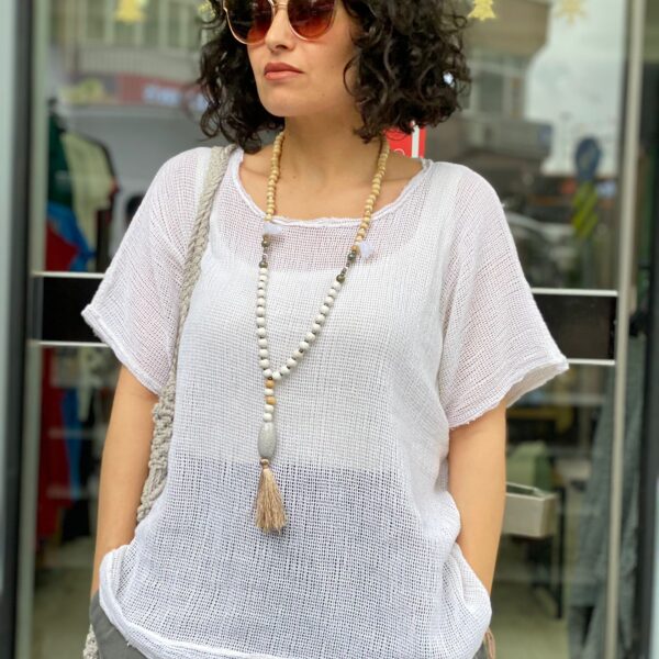 Beyaz Pamuk File Bluz