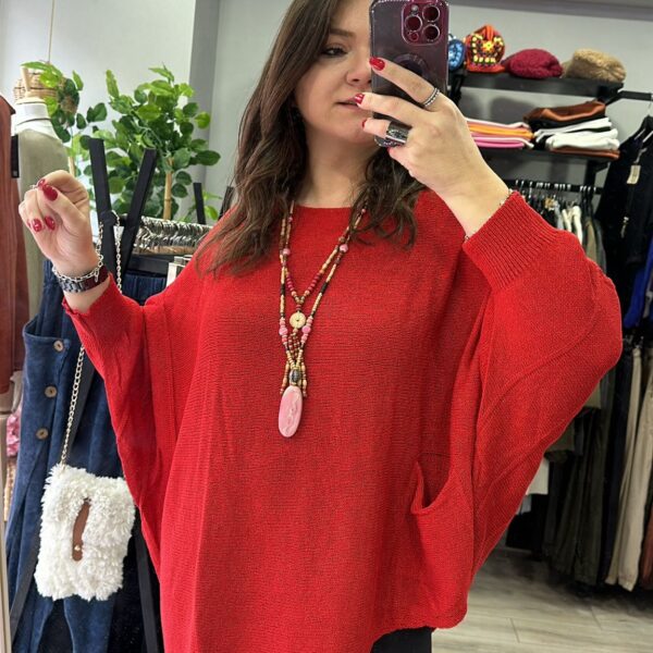 Kırmızı Asimetrik Tek Cep Merserize