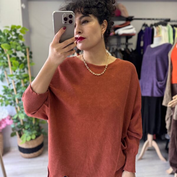 Etek Ucu Parçalı Kiremit Rengi Triko