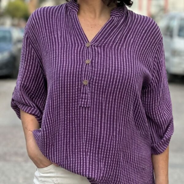 İtalyan Tasarım Çizgili Mor Gömlek